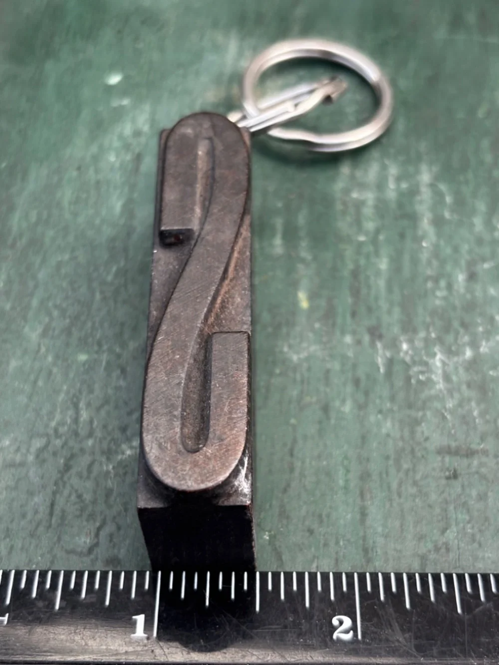 Vintage Wood Type Letter S Keychain | Handmade One of a Kind | Churoncalla